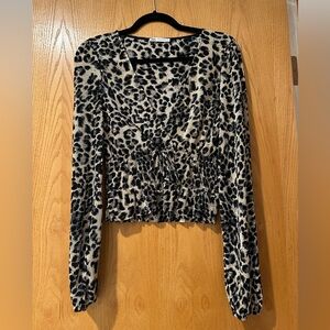 Zara Black and Cream Animal Print Blouse